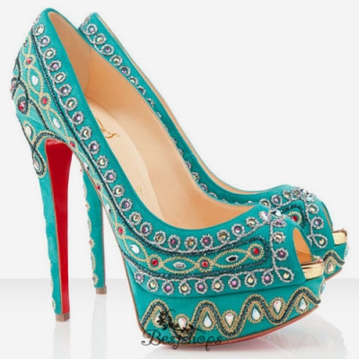 Bollywoody 140mm Peep Toe Pumps Turquoise BSCL4411930