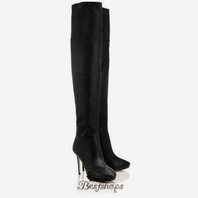 Jimmy Choo Black Grainy Calf Leather Over The Knee Boots 100mm BSJC2214398