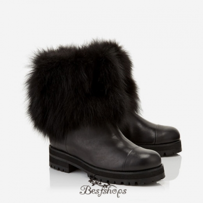 Jimmy Choo Black Leather Boots with Fox Fur BSJC3035794