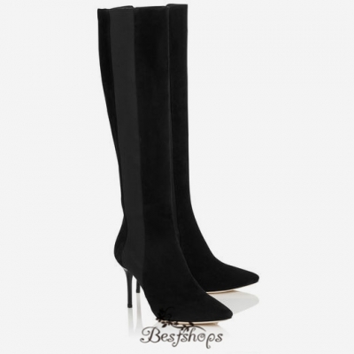 Jimmy Choo Black Suede Stretch Knee High Boots 85mm BSJC7635448