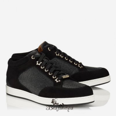 Jimmy Choo Black Fine Glitter and Suede Sneakers BSJC7748964