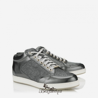 Jimmy Choo Anthracite Glitter and Mirror Leather Sneakers  BSJC7870628