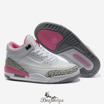 Women Air Jordans 3 White Cement Grey Pink BSJD8271953