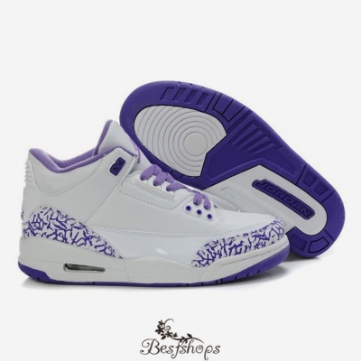 Women Air Jordans 3 White Purple BSJD943352